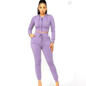 118. Boutique Ash Purple Zip Hoodie Jogger With Pockets Set